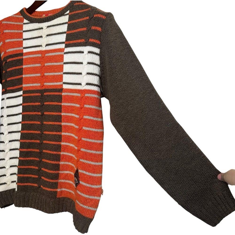 Deekay Oswal Men's Small Knit Sweater Color Block Geometric Stripes Orange - Picture 4 of 12